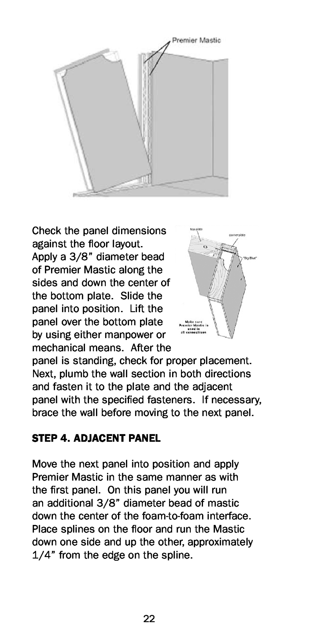 Premier Floors manual Adjacent Panel 