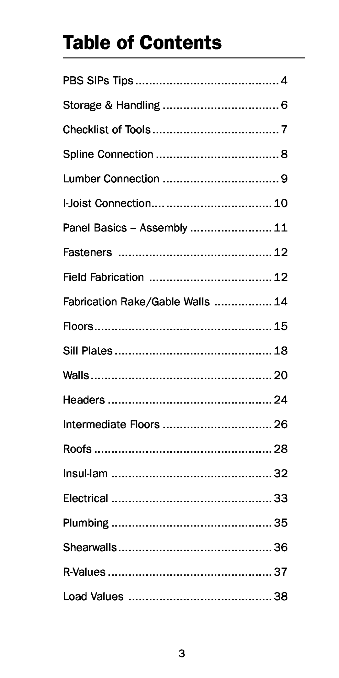 Premier Floors manual Table of Contents 