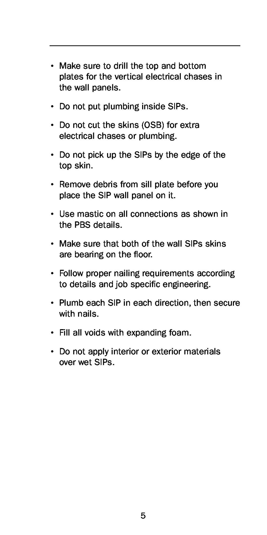 Premier Floors manual Do not put plumbing inside SIPs, Fill all voids with expanding foam 