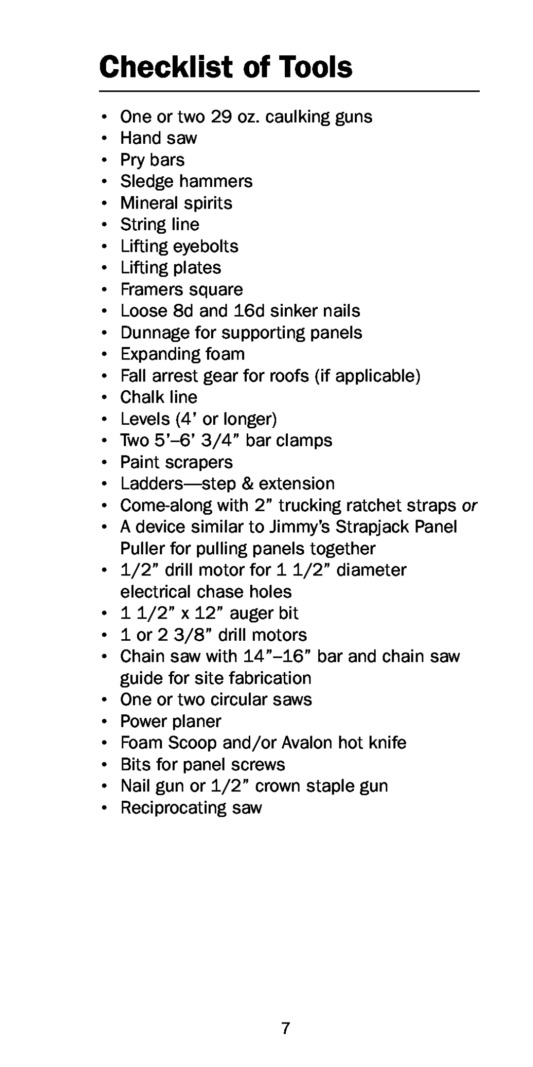 Premier Floors manual Checklist of Tools 
