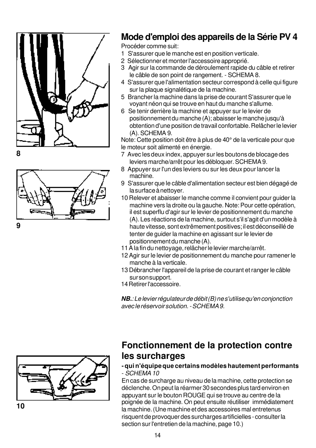 Premier HV 15, HV 17 Mode demploi des appareils de la Série PV, Fonctionnement de la protection contre les surcharges 