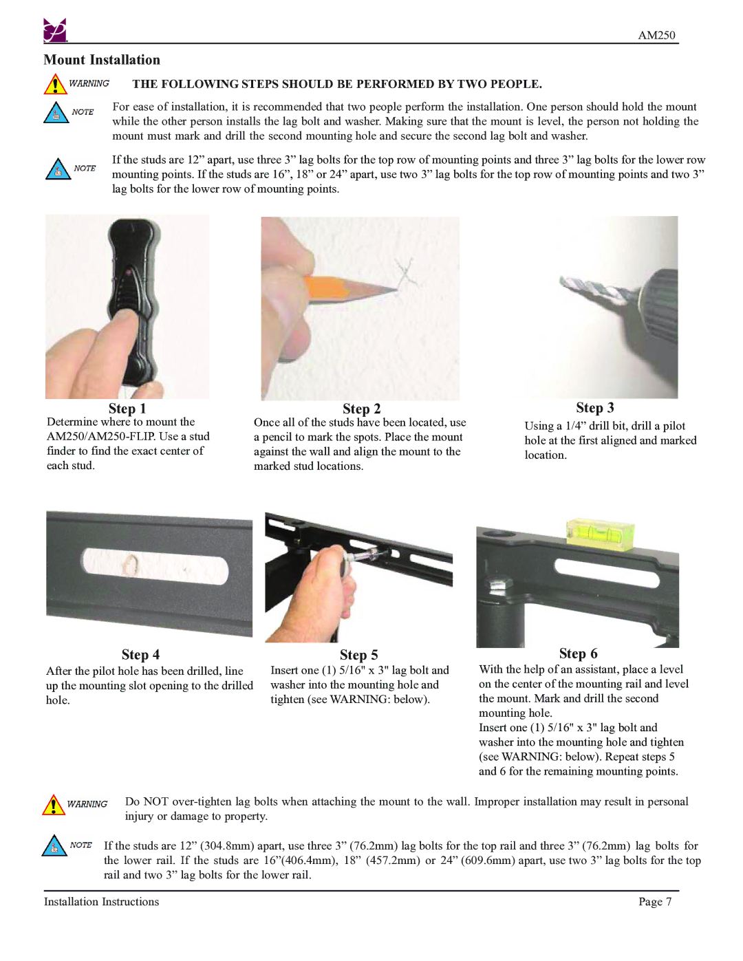 Premier Mounts AM250-FLIP installation instructions Mount Installation, Step 