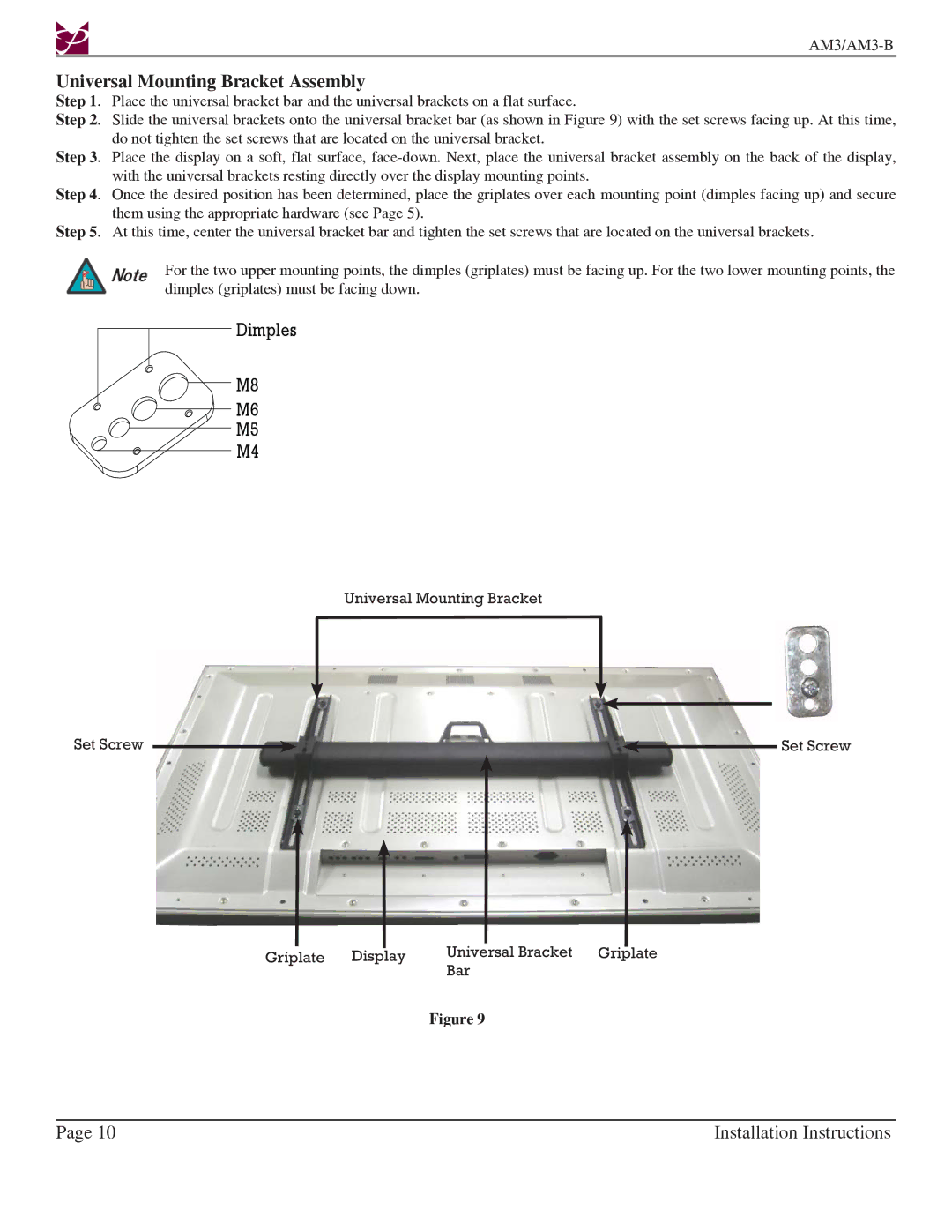 Premier Mounts AM3-B installation instructions Universal Mounting Bracket Assembly 