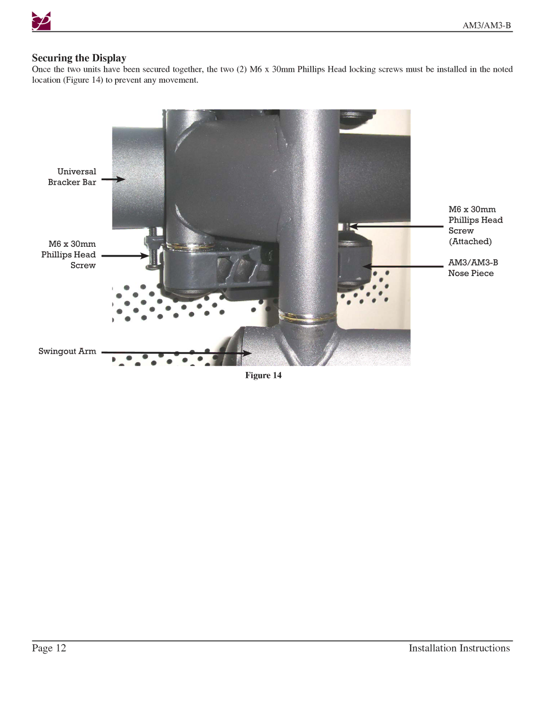 Premier Mounts AM3-B installation instructions Securing the Display 