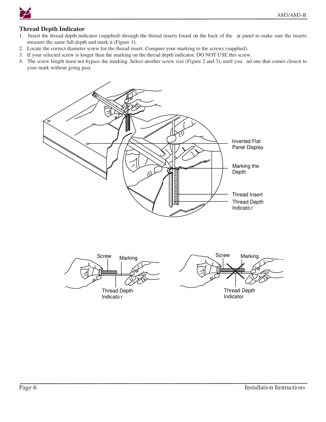 Premier Mounts AM3-B installation instructions Thread Depth Indicator 