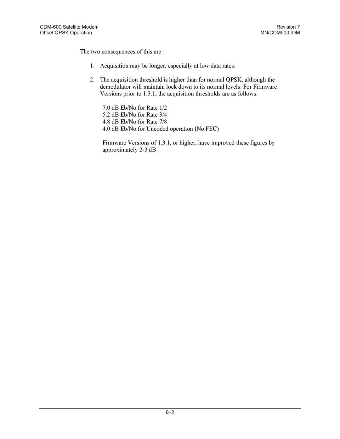 Premier Mounts specifications CDM-600 Satellite Modem Revision Offset Qpsk Operation 