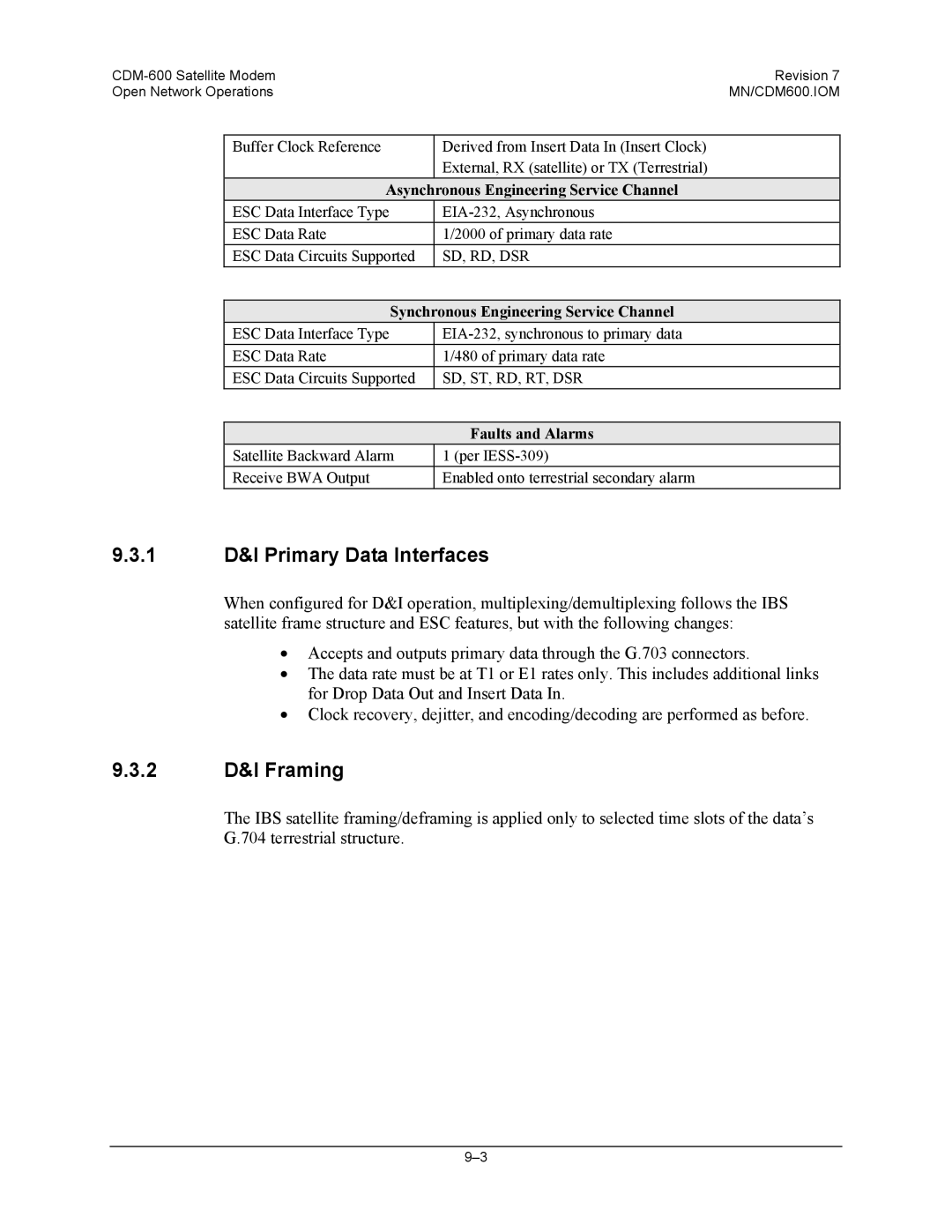 Premier Mounts CDM-600 specifications 1 D&I Primary Data Interfaces, 2 D&I Framing 