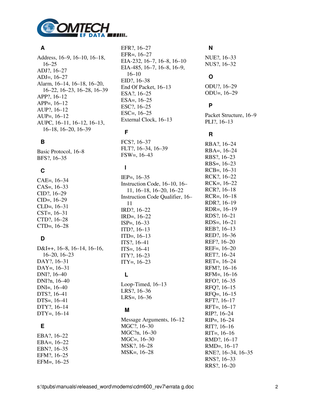 Premier Mounts CDM-600 specifications tpubs\manuals\releasedword\modems\cdm600rev7\errata g.doc 