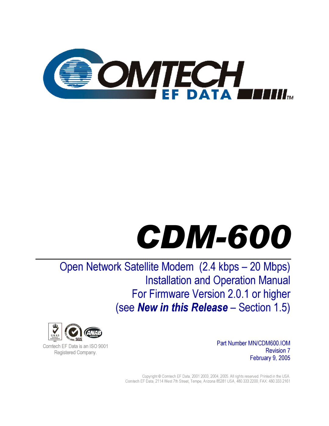 Premier Mounts CDM-600 specifications Part Number MN/CDM600.IOM 