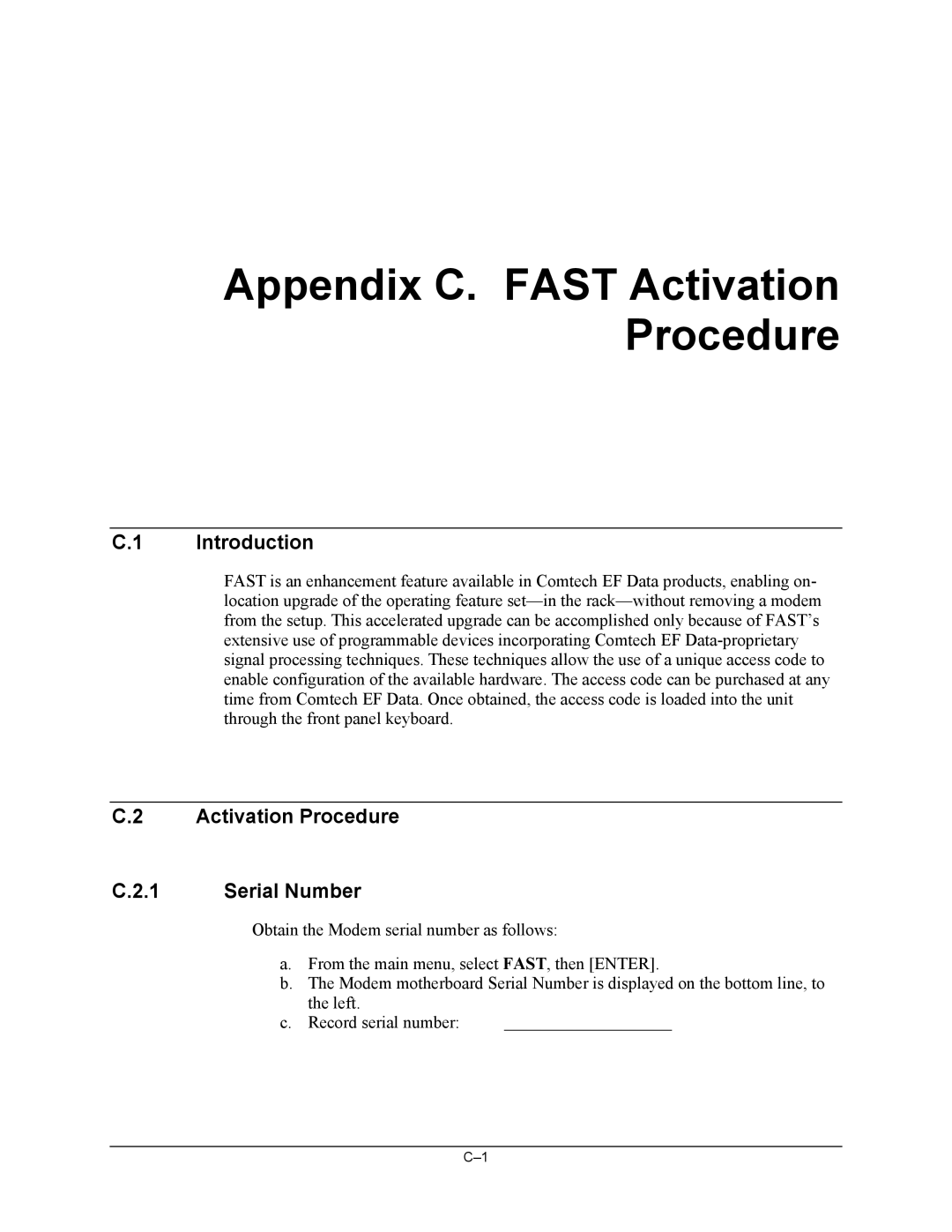 Premier Mounts CDM-600 specifications Appendix C. Fast Activation Procedure, Activation Procedure Serial Number 