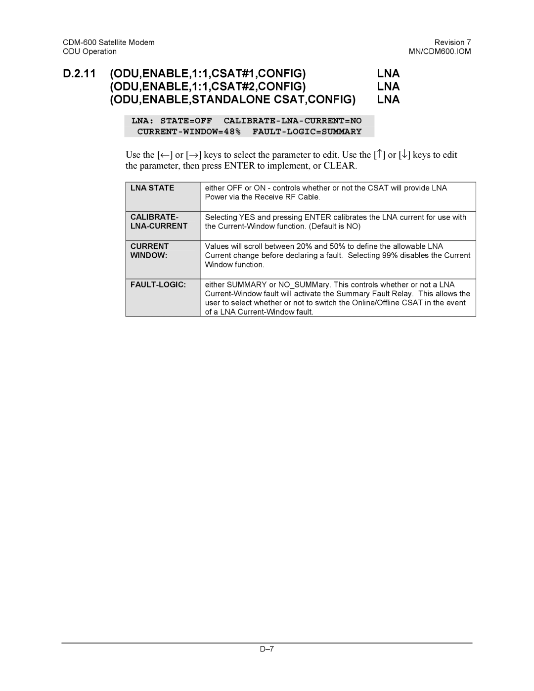 Premier Mounts CDM-600 specifications LNA State, Calibrate, Lna-Current, Window, Fault-Logic 