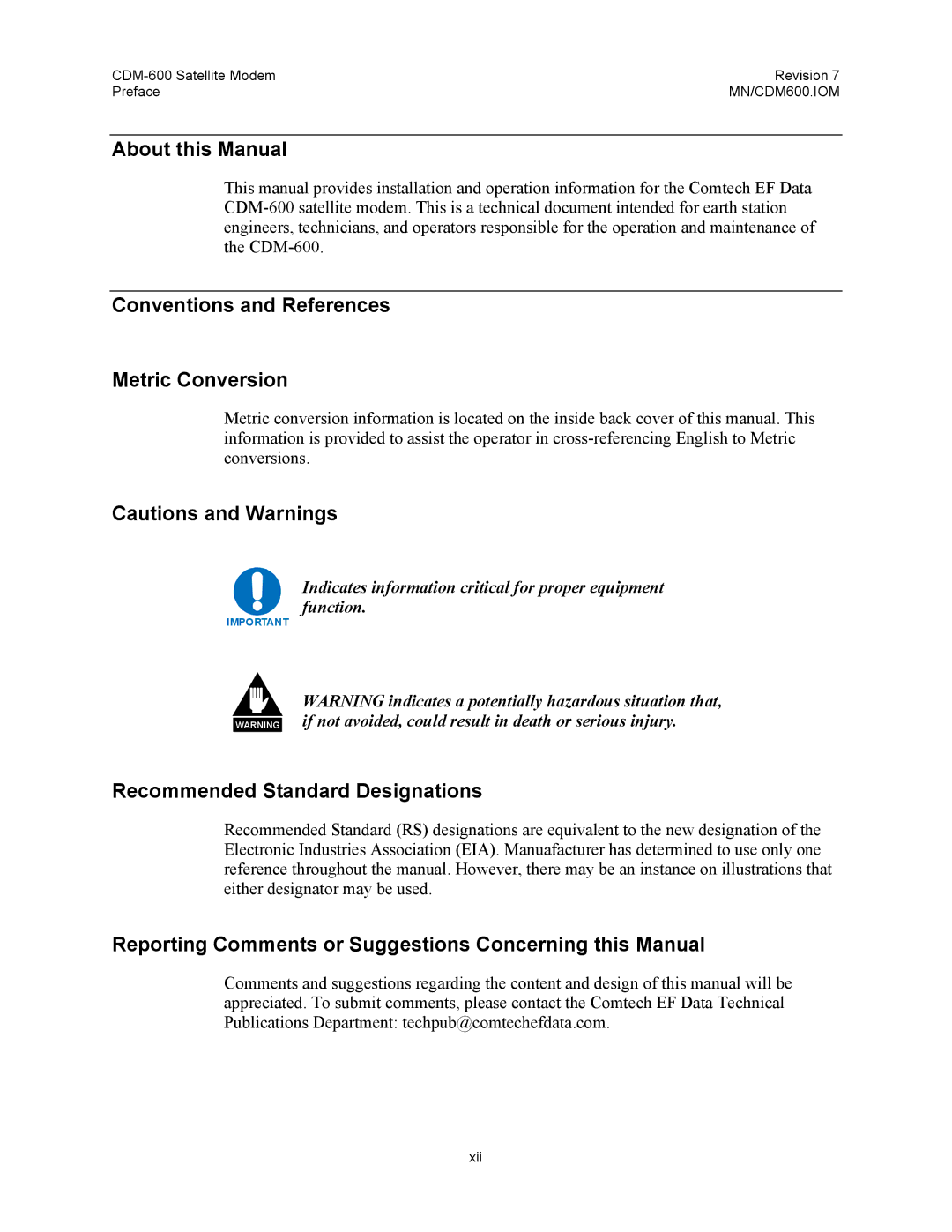 Premier Mounts CDM-600 About this Manual, Conventions and References Metric Conversion, Recommended Standard Designations 