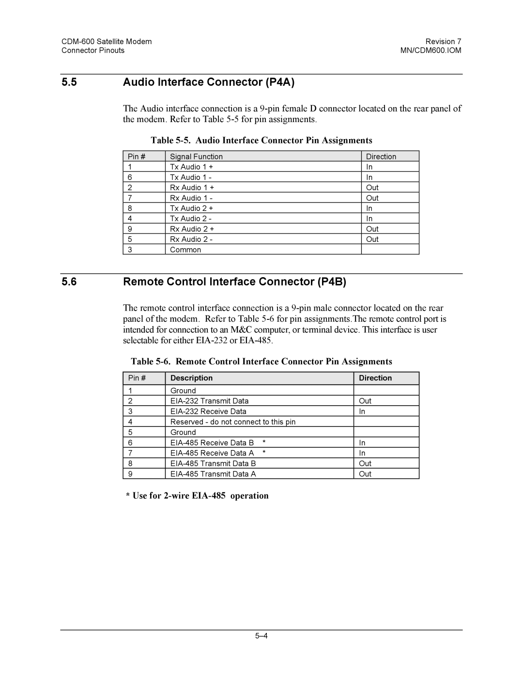 Premier Mounts CDM-600 specifications Audio Interface Connector P4A, Remote Control Interface Connector P4B 