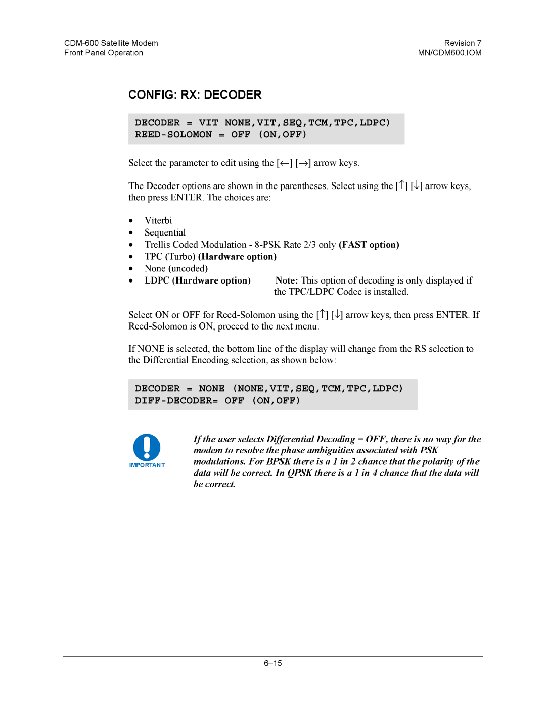 Premier Mounts CDM-600 specifications Config RX Decoder, TPC Turbo Hardware option 