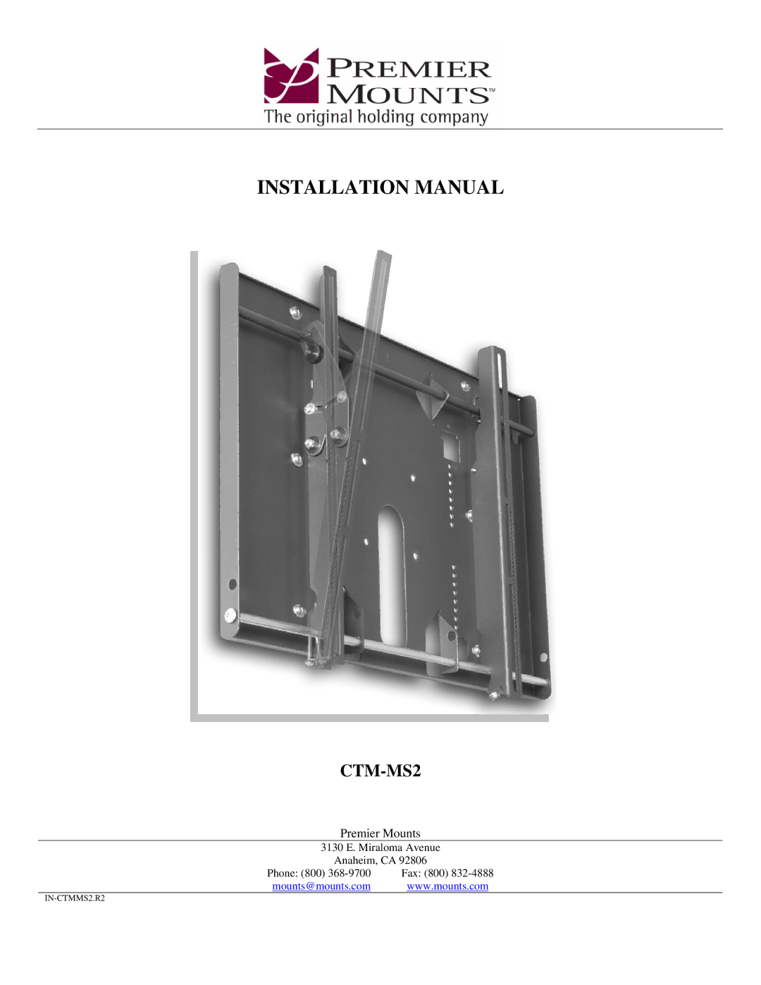 Premier Mounts CTM-MS2 installation manual Installation Manual 