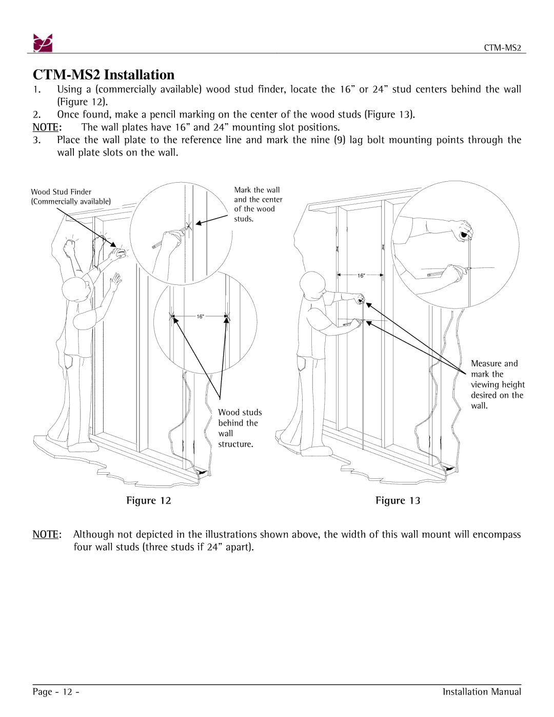 Premier Mounts installation manual CTM-MS2 Installation 