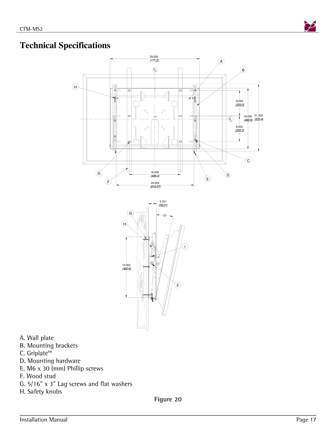 Premier Mounts CTM-MS2 installation manual Technical Specifications 