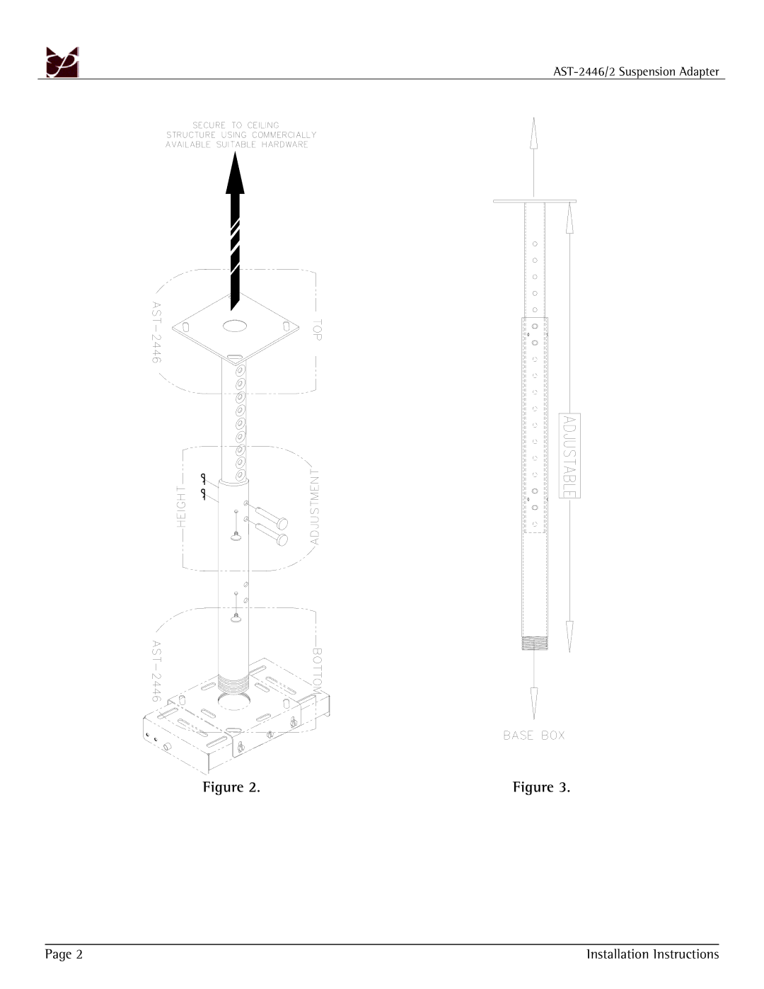 Premier Mounts CTM-MS2 installation manual AST-2446/2 Suspension Adapter Installation Instructions 