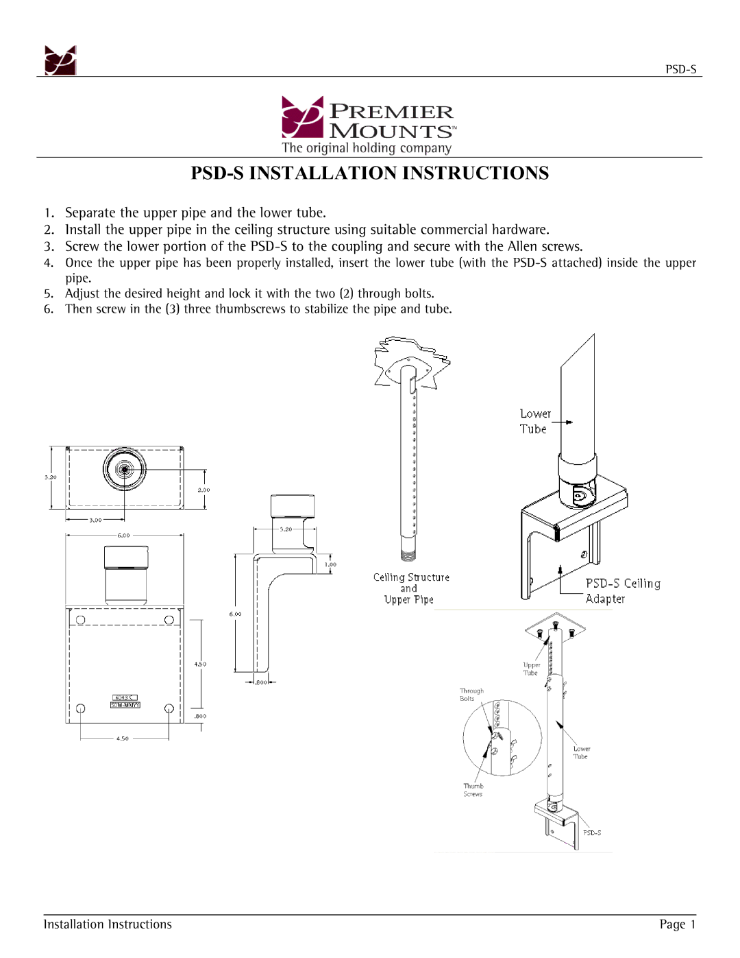 Premier Mounts CTM-MS2 installation manual PSD-S Installation Instructions 