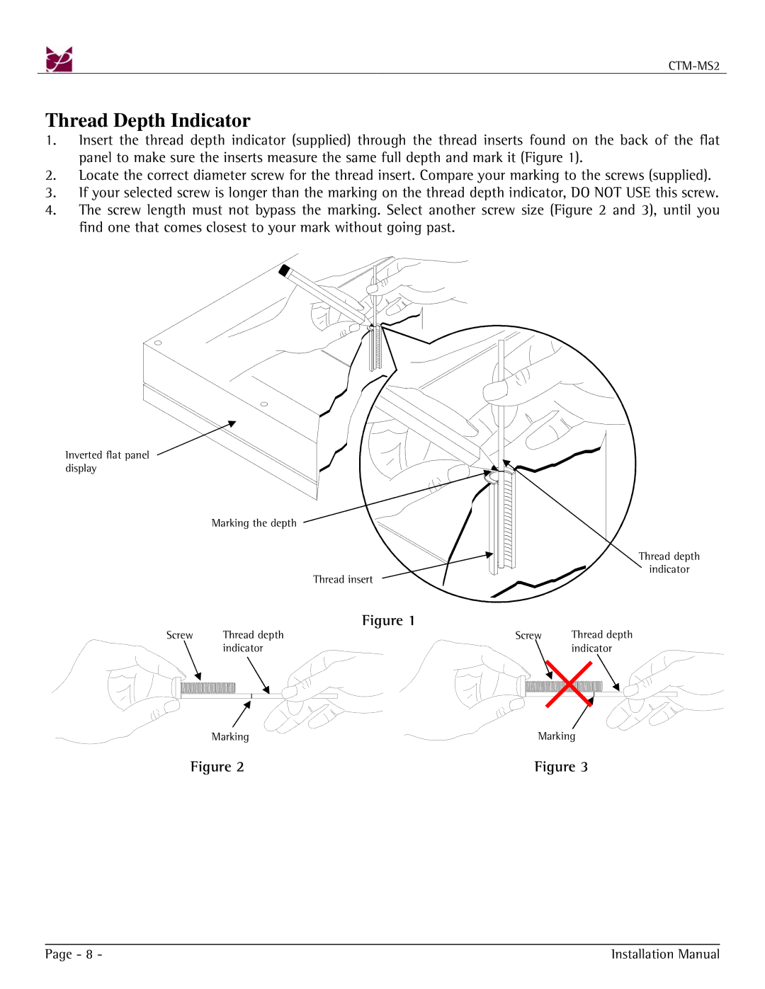 Premier Mounts CTM-MS2 installation manual Thread Depth Indicator 