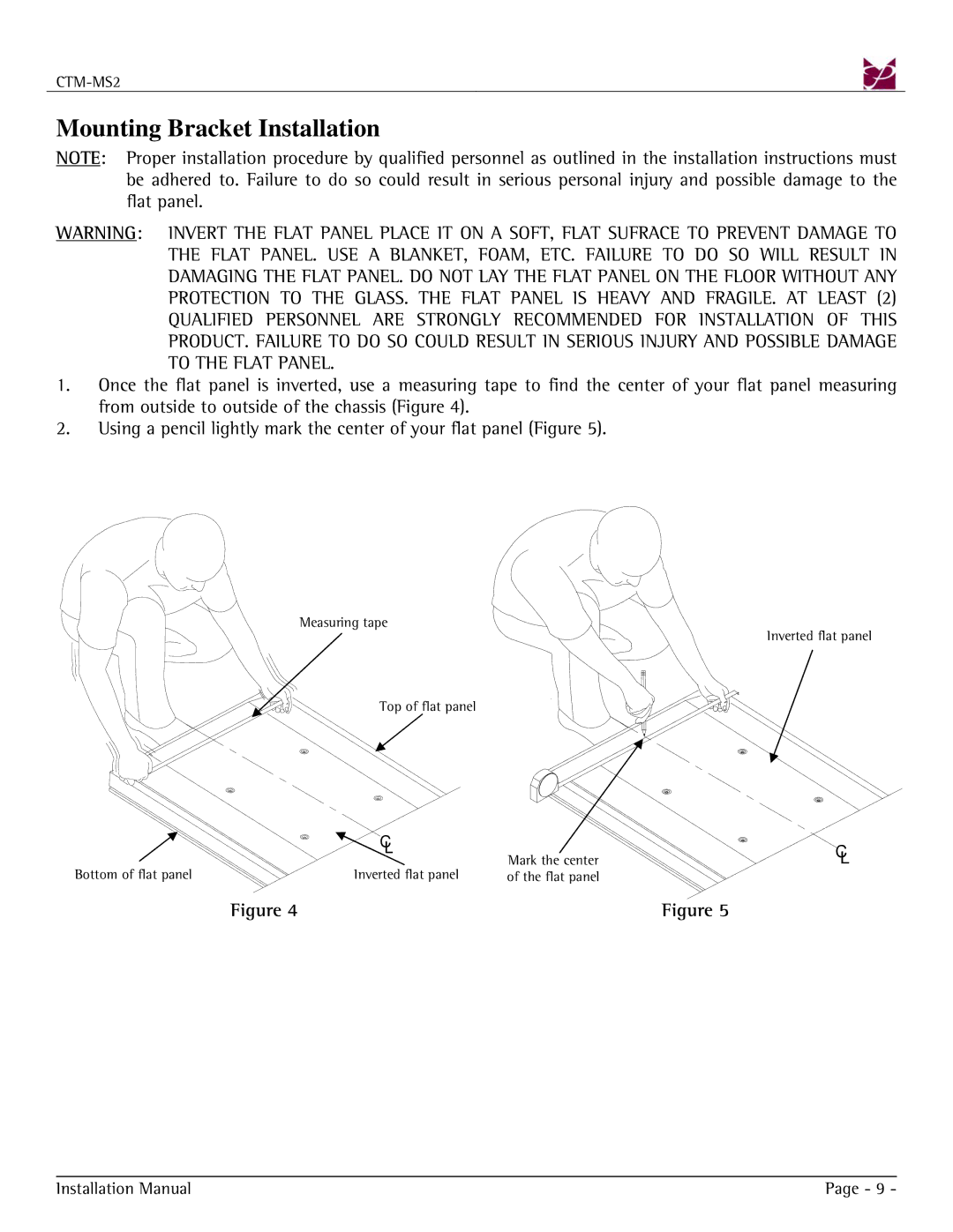 Premier Mounts CTM-MS2 installation manual Mounting Bracket Installation 