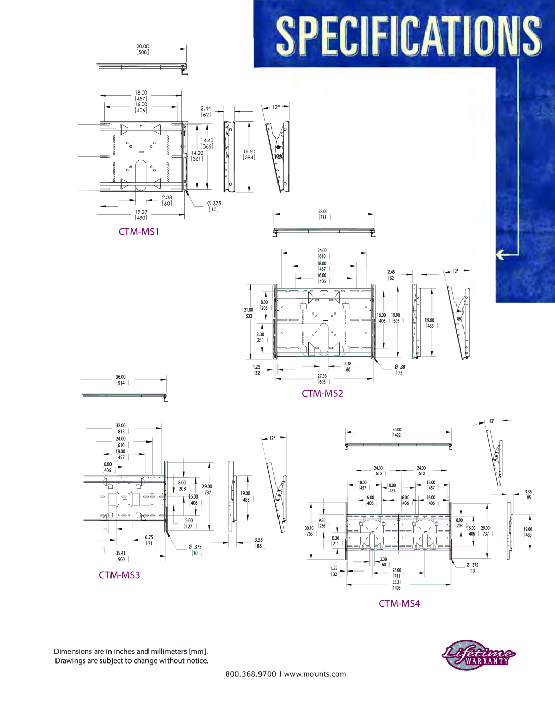 Premier Mounts CTM series warranty CTM-MS1 CTM-MS2 CTM-MS3 CTM-MS4 