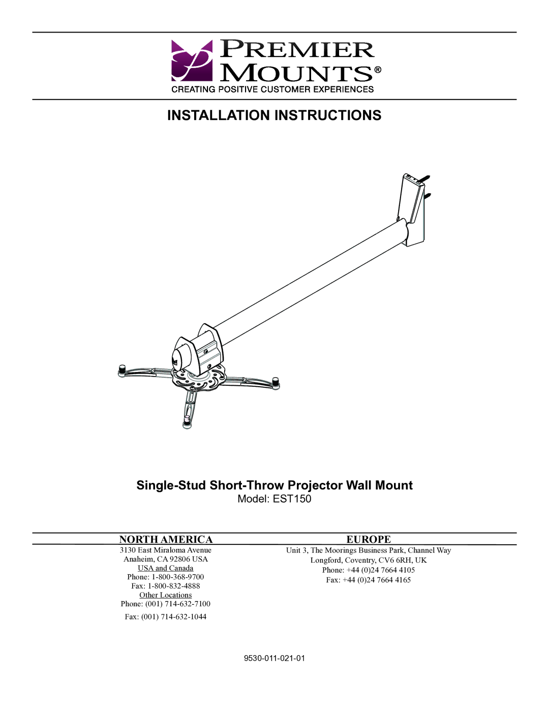 Premier Mounts EST150 installation instructions Installation Instructions 