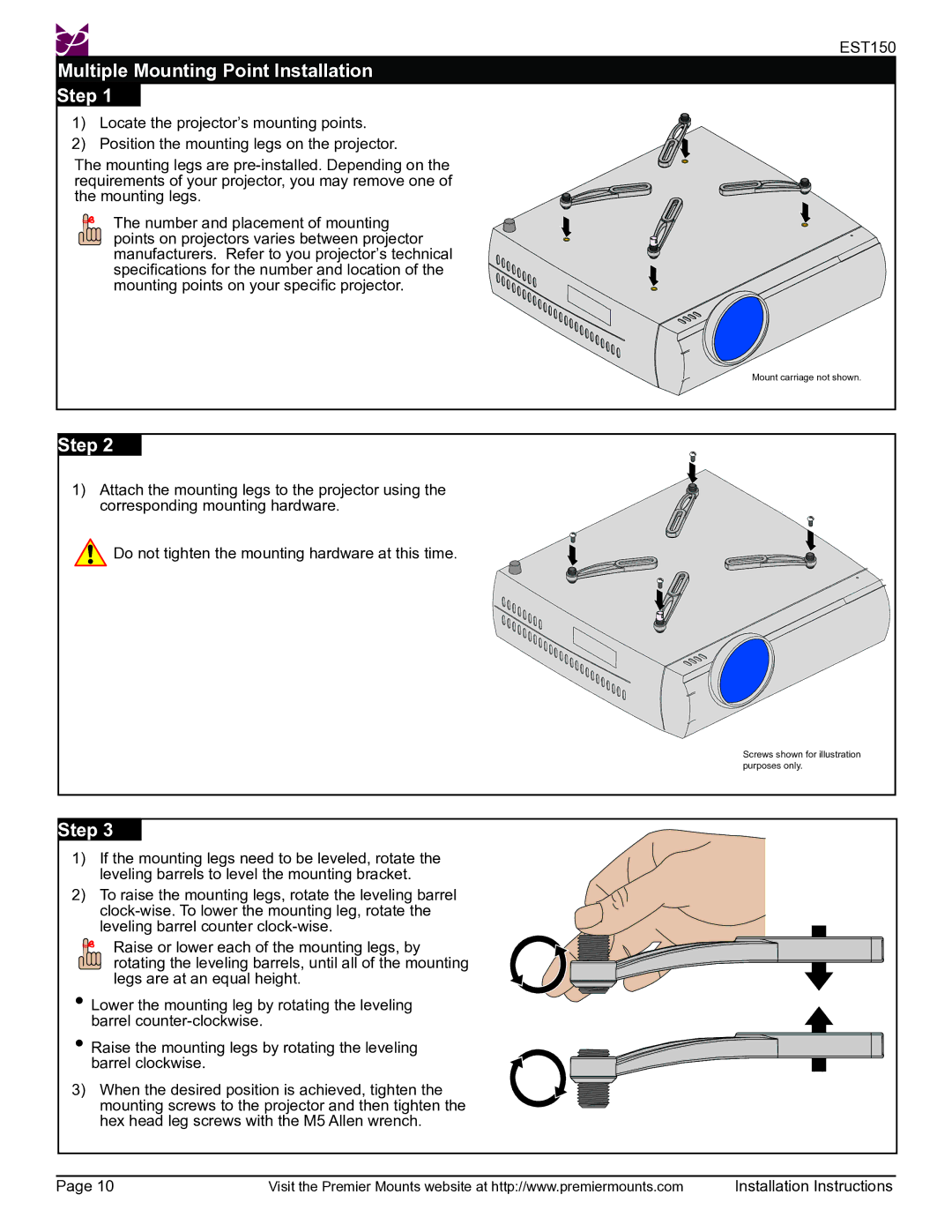 Premier Mounts EST150 installation instructions Multiple Mounting Point Installation Step 