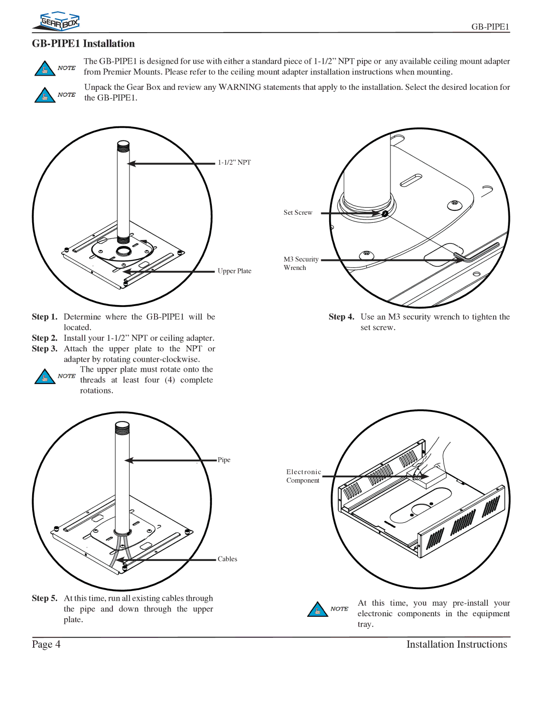 Premier Mounts GB-PIPE1B installation instructions GB-PIPE1 Installation 