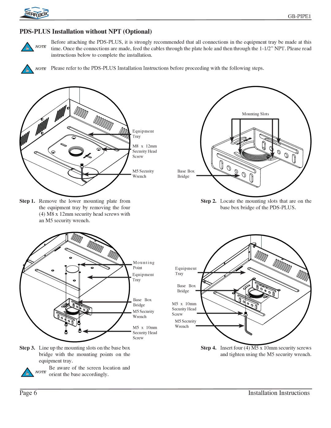 Premier Mounts GB-PIPE1B installation instructions PDS-PLUS Installation without NPT Optional 