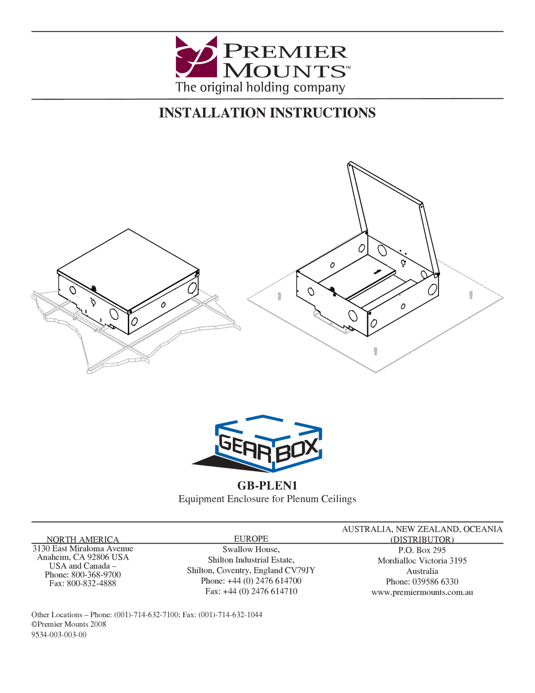 Premier Mounts GB-PLEN1 installation instructions Installation Instructions 