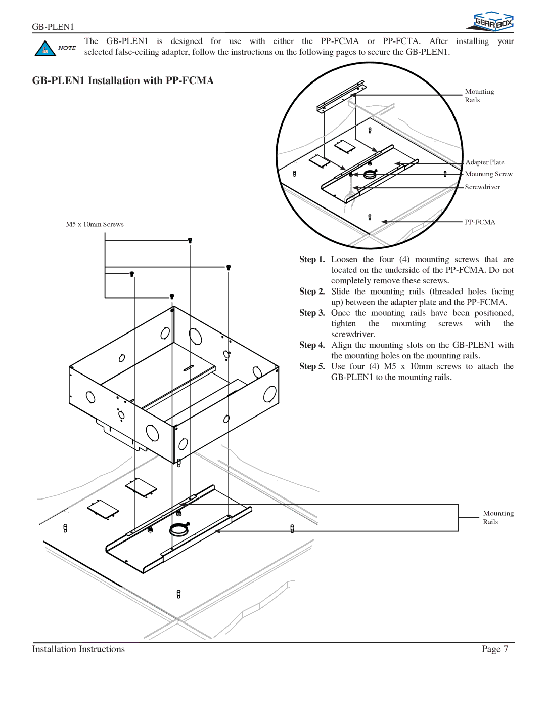 Premier Mounts installation instructions GB-PLEN1 Installation with PP-FCMA 