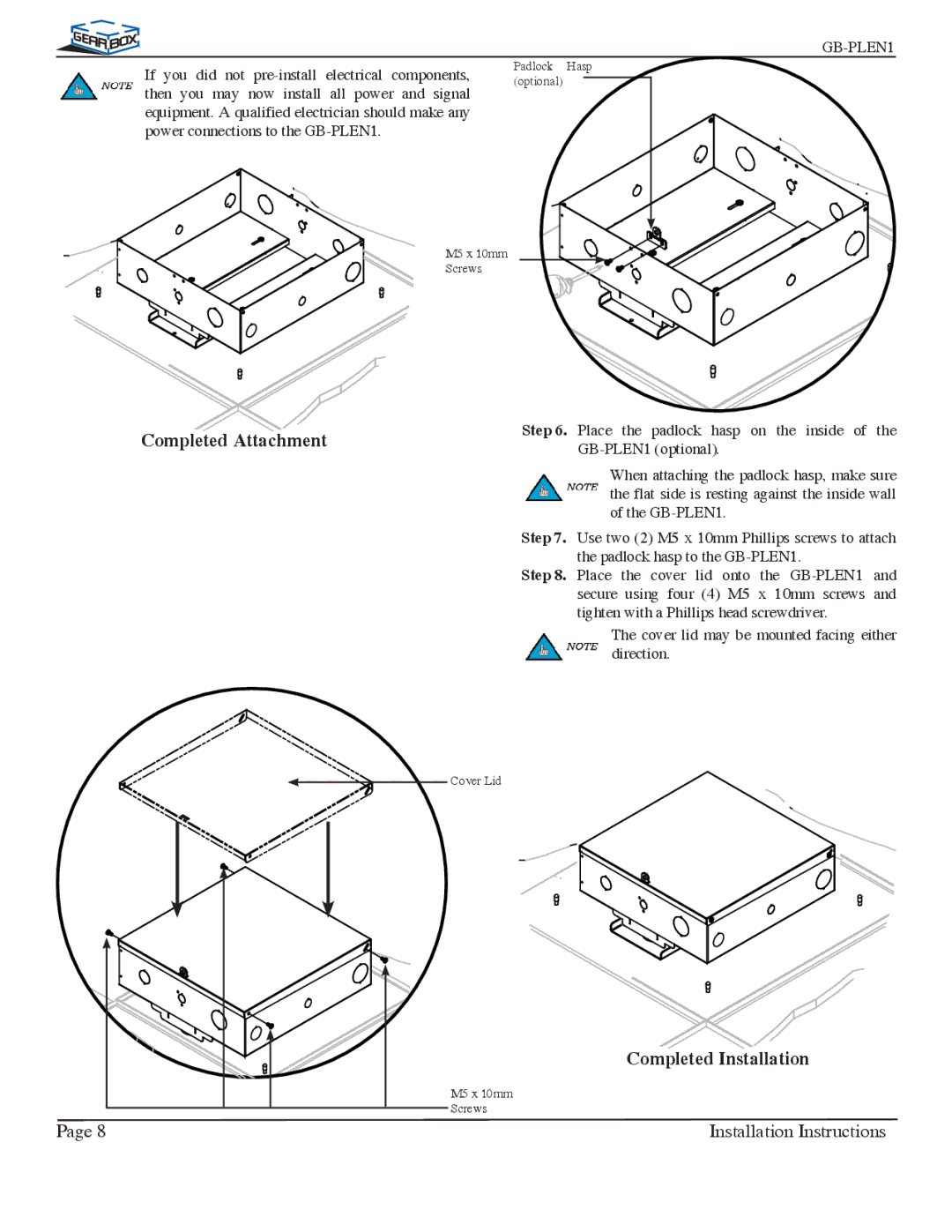 Premier Mounts GB-PLEN1 installation instructions Padlock Hasp optional 