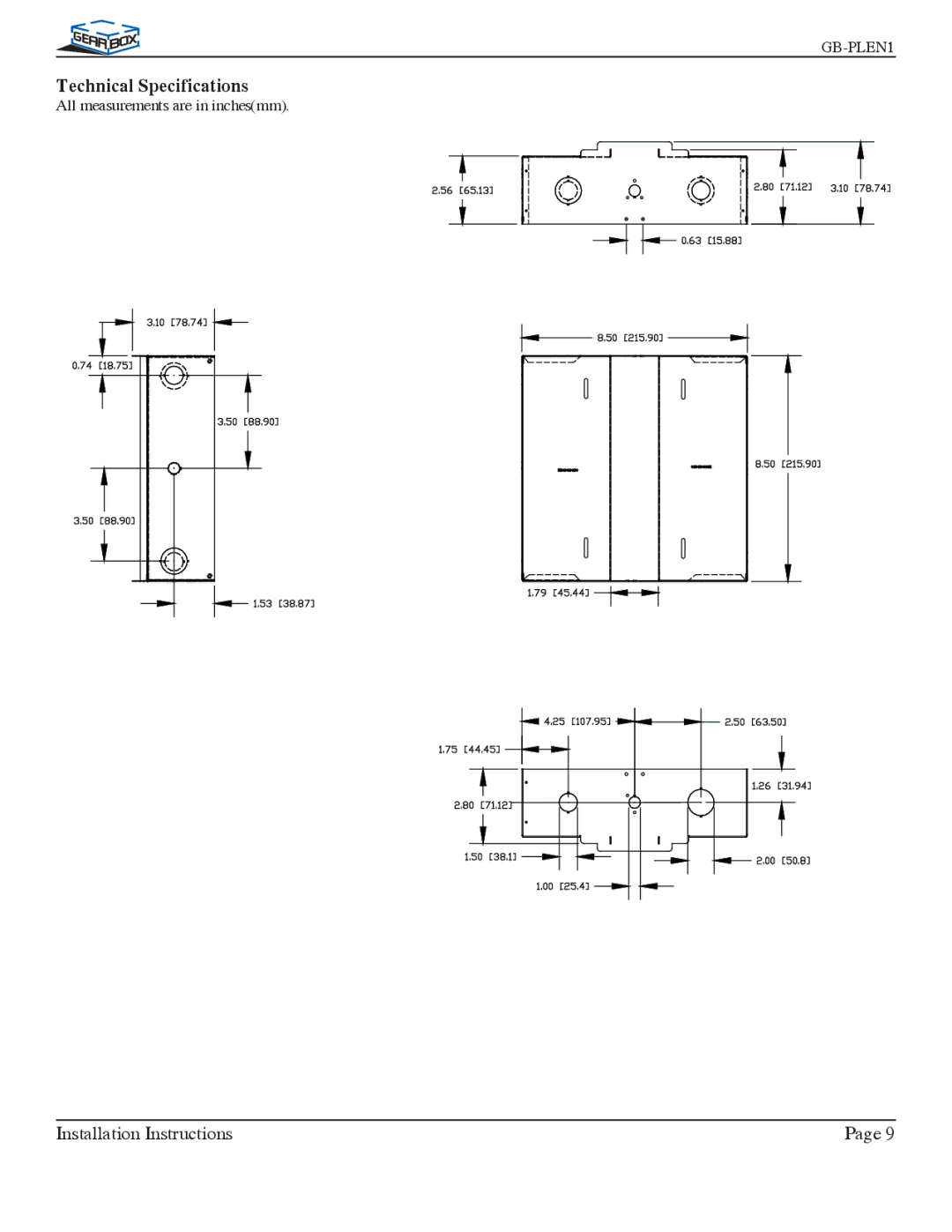 Premier Mounts GB-PLEN1 installation instructions Technical Specifications 