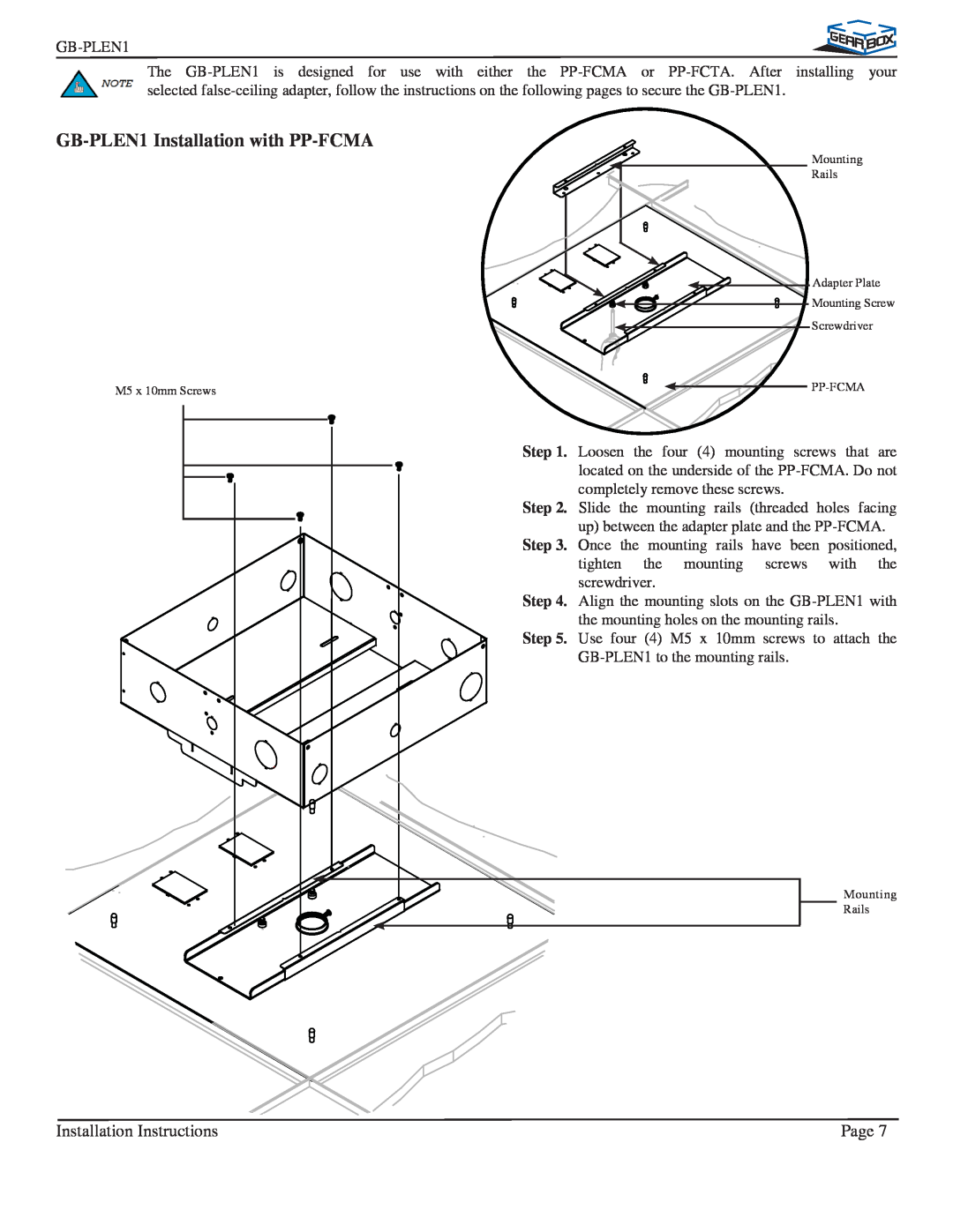Premier Mounts installation instructions GB-PLEN1Installation with PP-FCMA, Installation Instructions, Page 