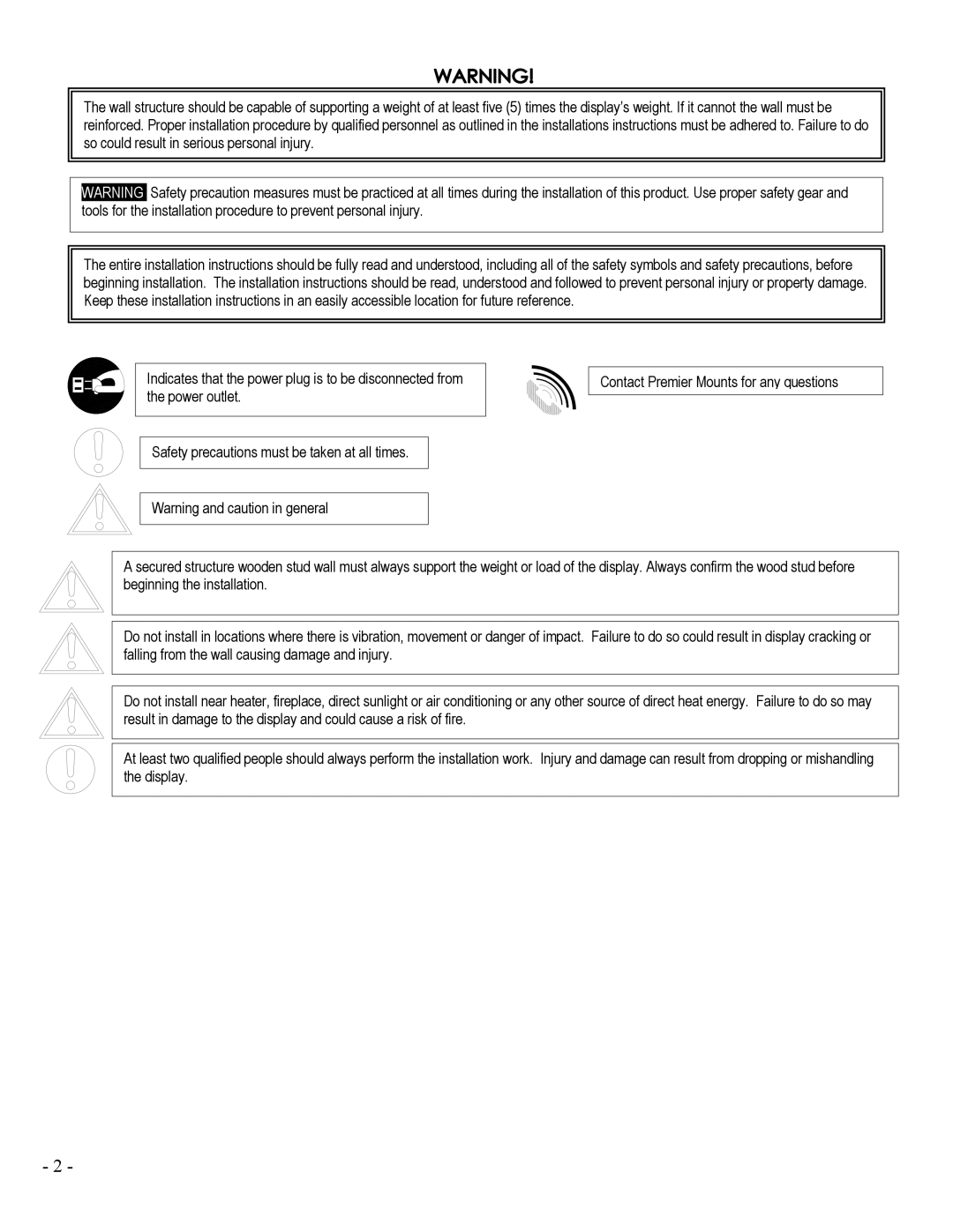 Premier Mounts INW-series, INW-50, INW-60, INW-42 installation manual 