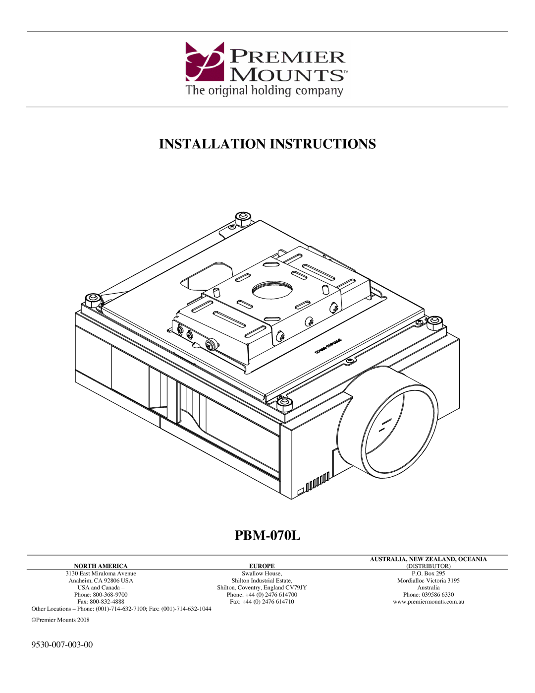 Premier Mounts PBM-070L installation instructions Installation Instructions 