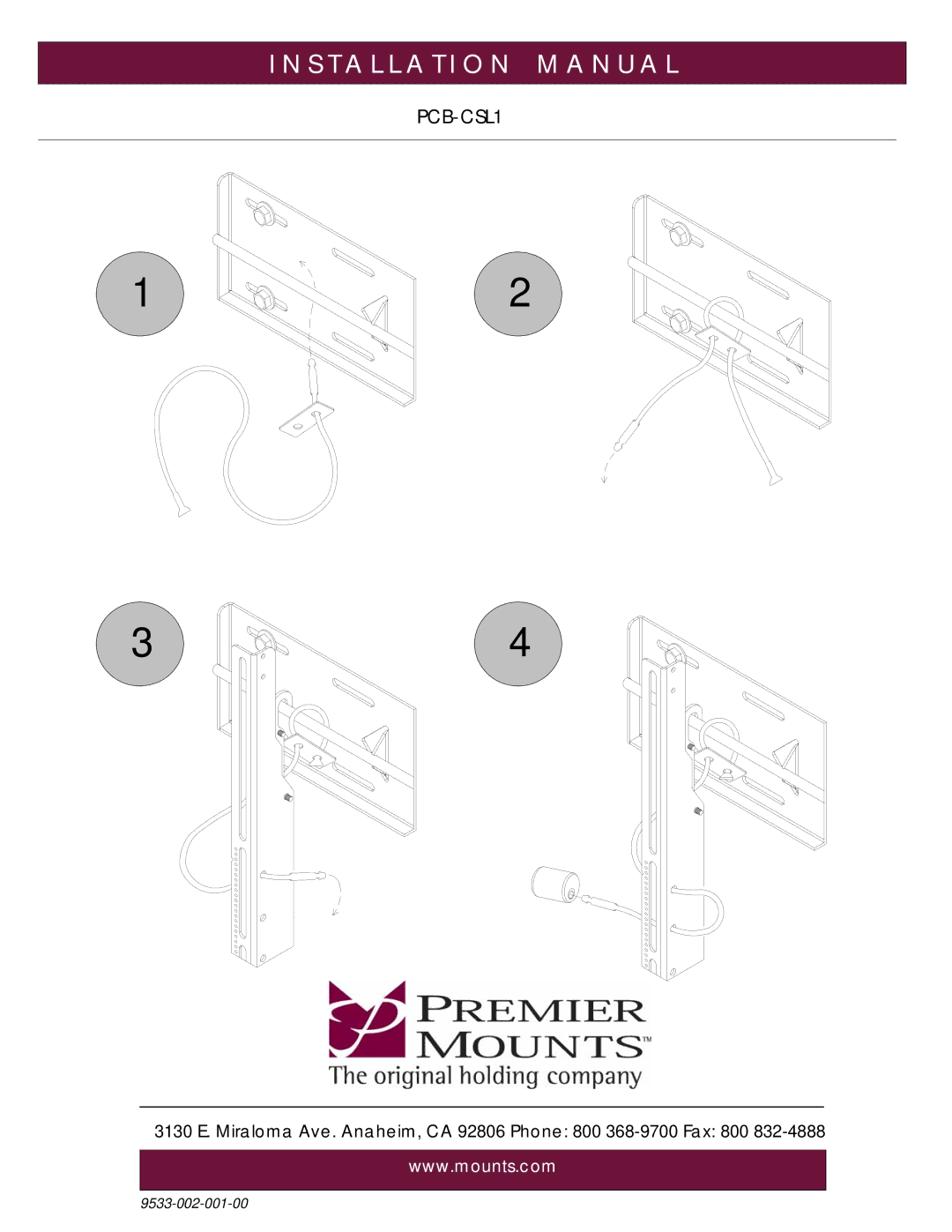 Premier Mounts PCB-CSL1 installation manual Installation M a N U a L 