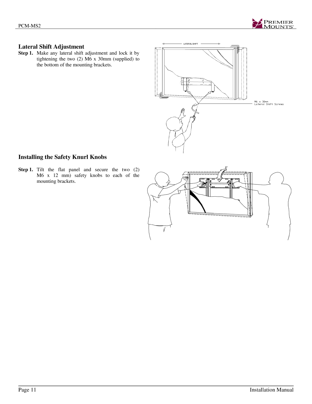 Premier Mounts PCM-MS2 installation instructions Lateral Shift 