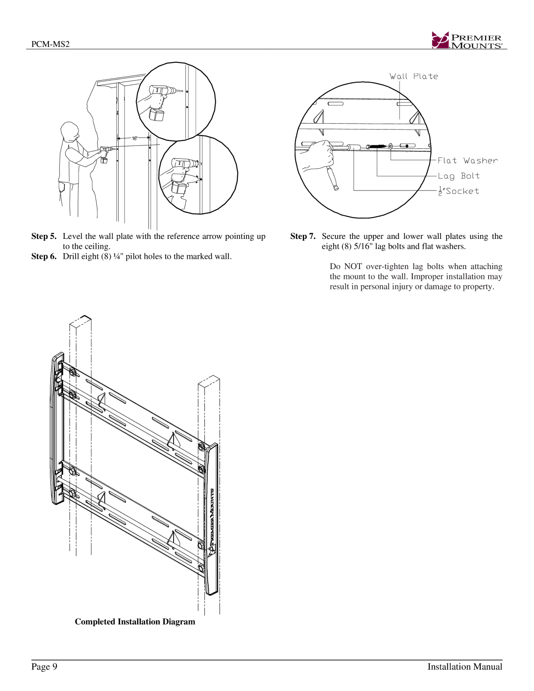 Premier Mounts PCM-MS2 installation instructions Completed Installation Diagram 