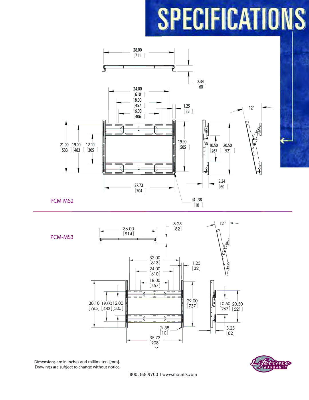 Premier Mounts warranty PCM-MS2 PCM-MS3 