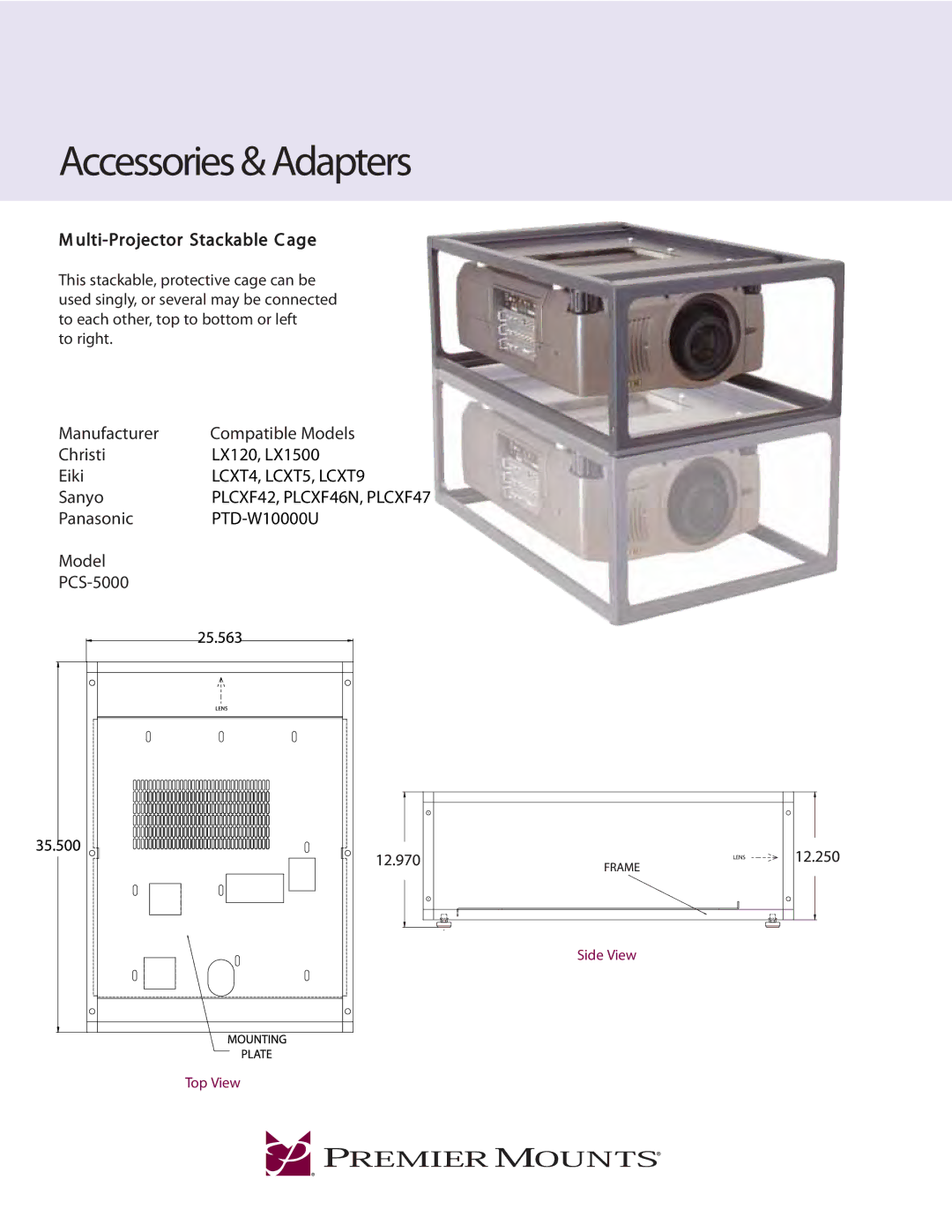 Premier Mounts PCS-5000 manual Accessories & Adapters, Manufacturer Compatible Models 