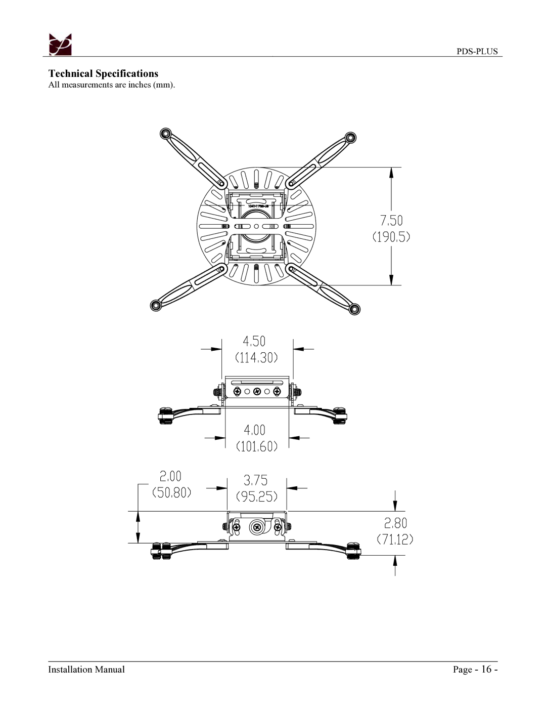 Premier Mounts PDS-PLUS installation manual Technical Specifications 