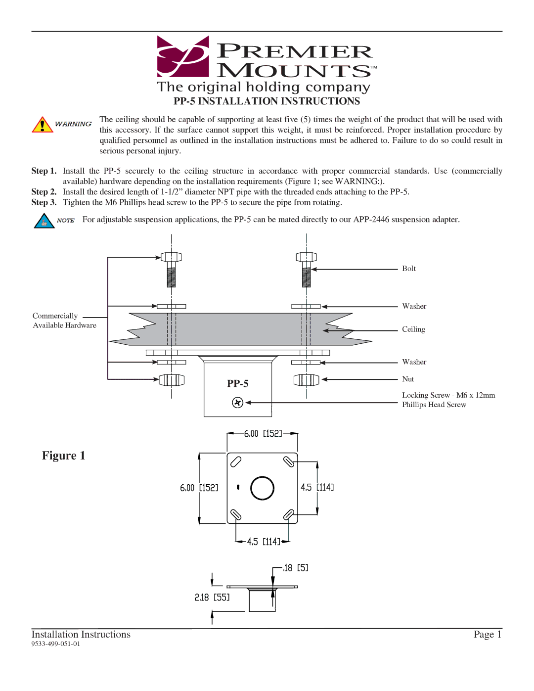 Premier Mounts installation instructions PP-5 Installation Instructions 