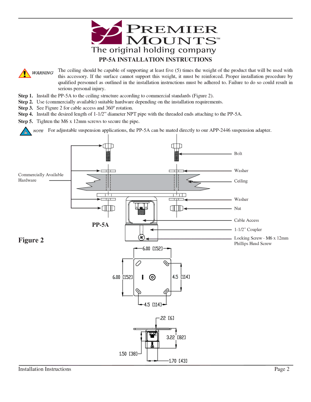 Premier Mounts installation instructions PP-5A Installation Instructions 