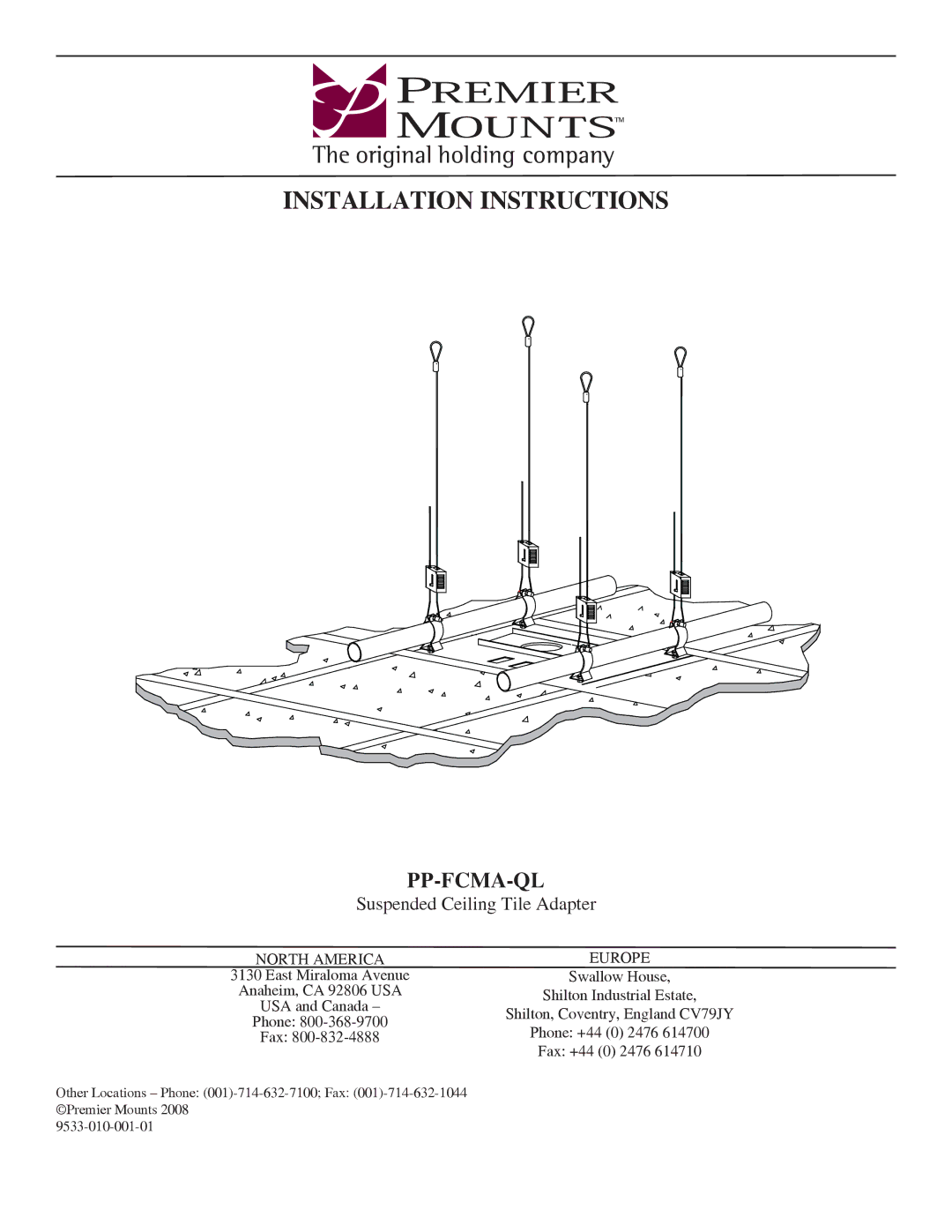 Premier Mounts PP-FCMA-QL installation instructions Installation Instructions 