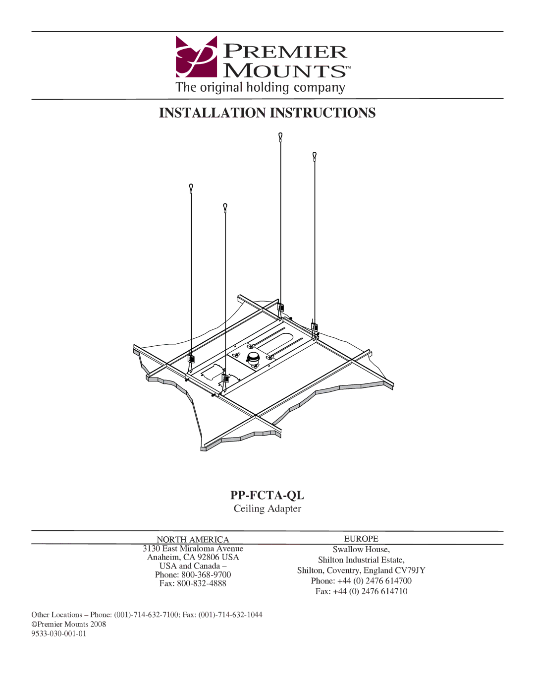 Premier Mounts PP-FCTA-QL installation instructions Installation Instructions 