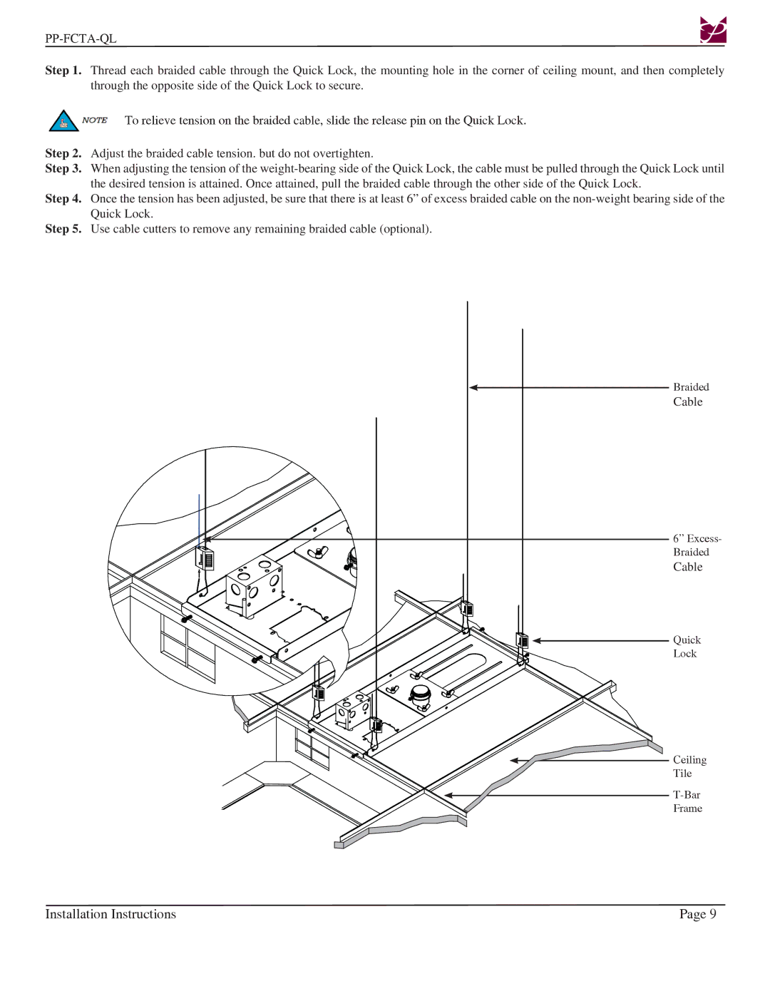 Premier Mounts PP-FCTA-QL installation instructions Excess 