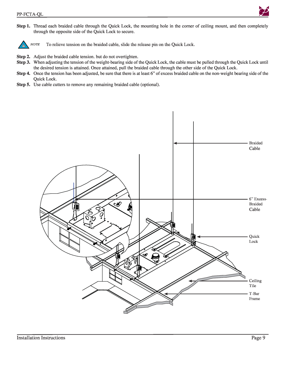 Premier Mounts PP-FCTA-QL installation instructions Installation Instructions, Page, Pp-Fcta-Ql 