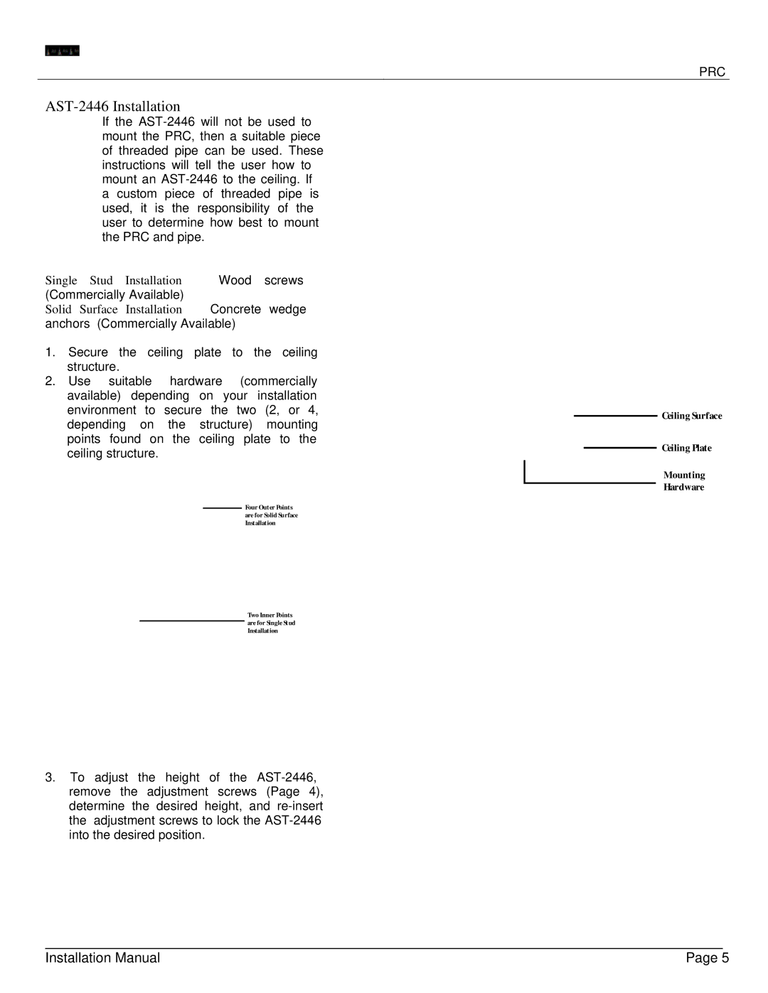 Premier Mounts 9533-004-001-07, PRC installation instructions AST-2446 Installation 